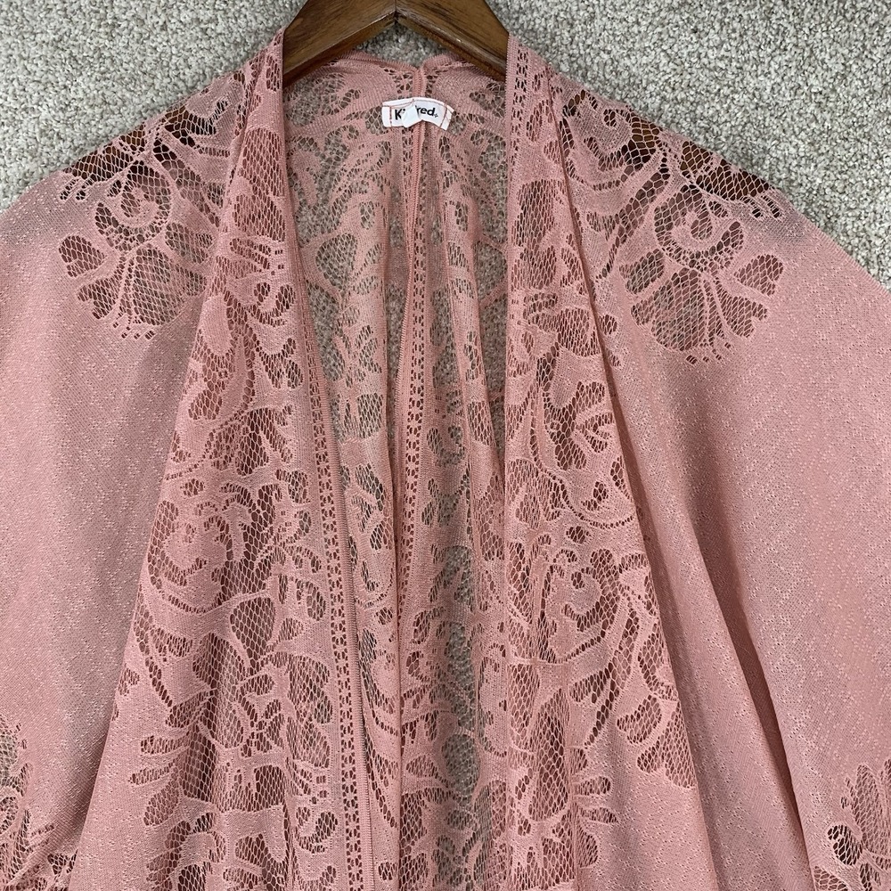 Kindred Anthropologie Pink Lace Shawl 1x Poncho Fringe Coquette Fairycore Boho - Picture 3 of 5